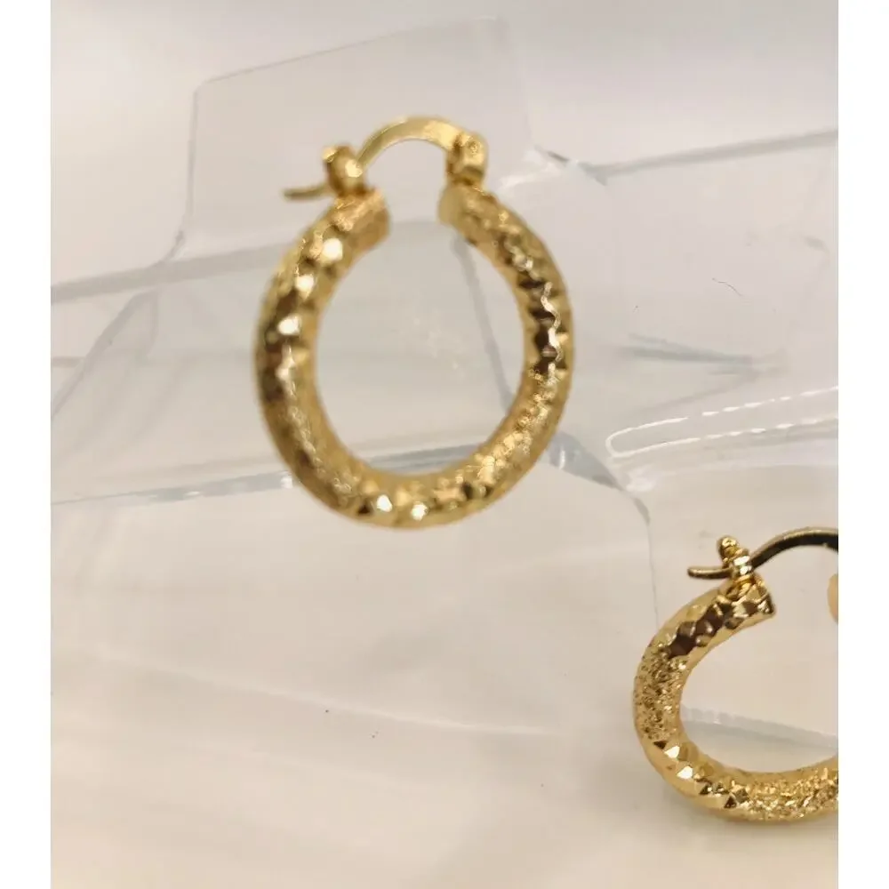 Women's Color 14k Gold Plated 1in small hoop Earrings Diamond Cut Oro laminado